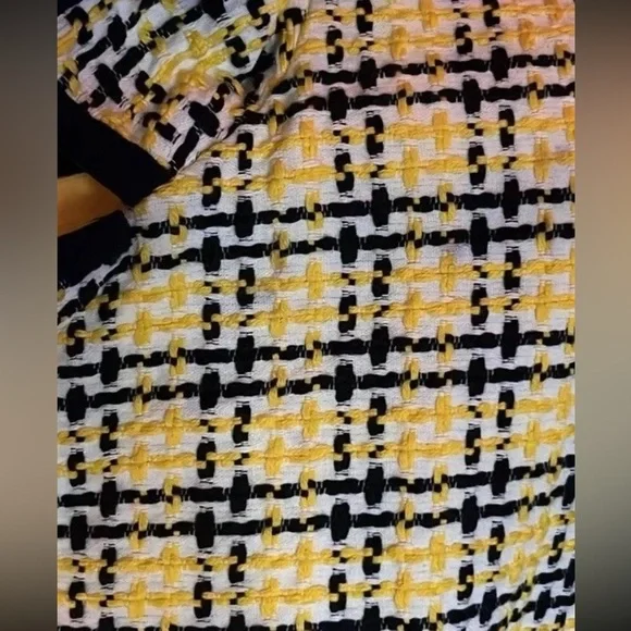 Vintage sheath Dress and Jacket yellow black white plaid tweed measures XS - Picture 10 of 11